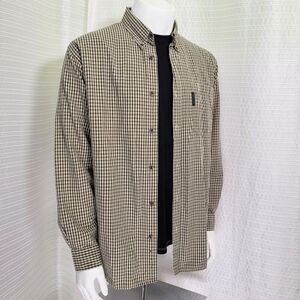 Columbia Rugged Button Down Shirt Mid-Weight Outdoor Tan Black Plaid Men's L